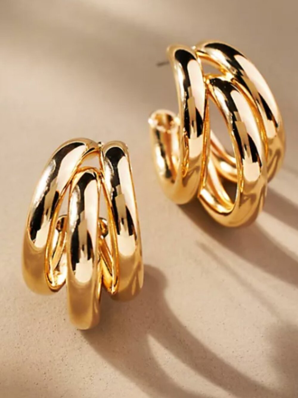 NEW Anthropologie Gold Triple Hoop Huggie Earrings